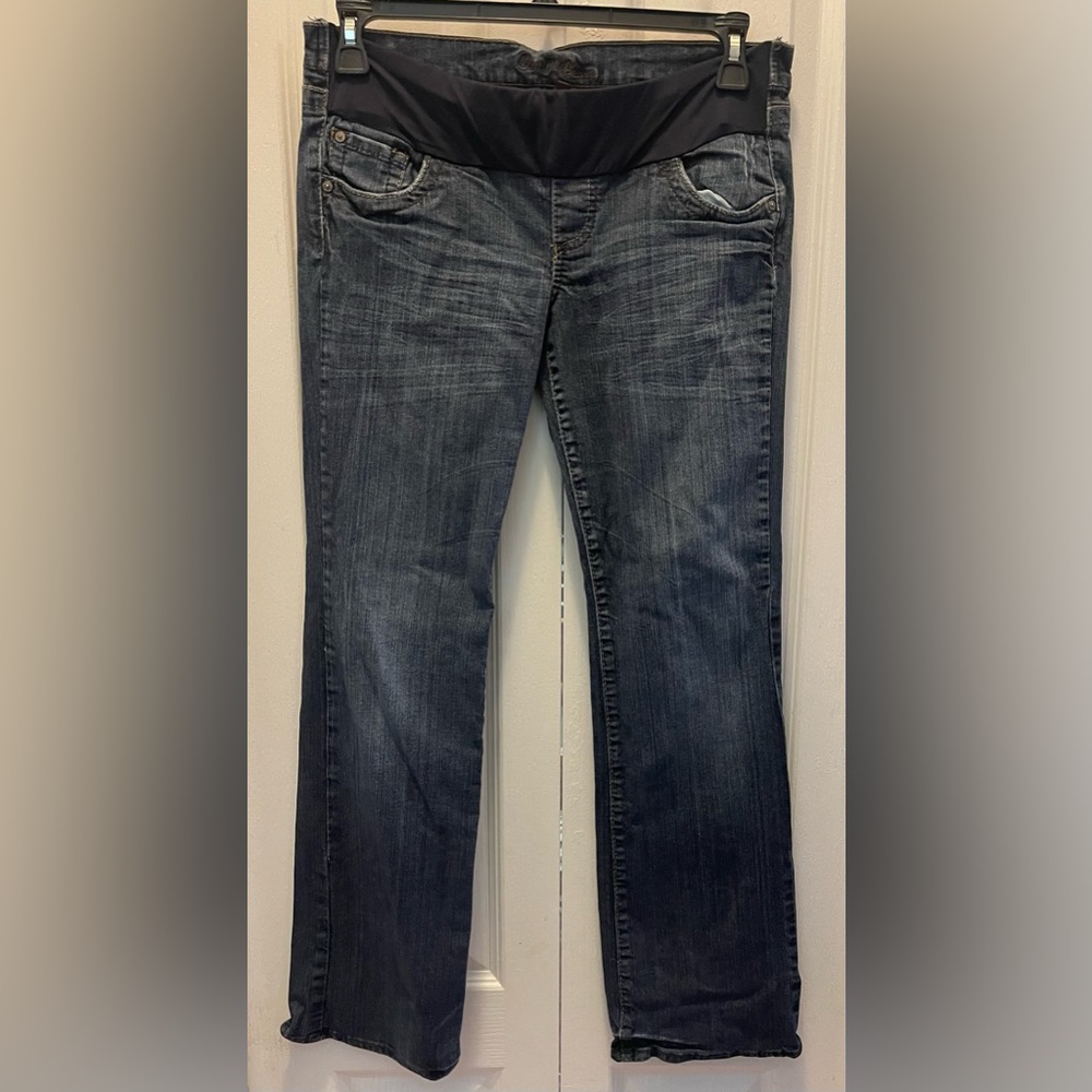 Common genes dark blue wash demin jeans bootcut maternity distressed Medium